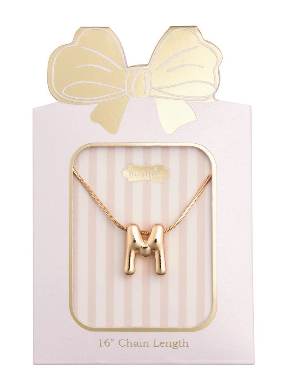 Mud Pie Initial Necklace - gold-toned, puffy bubble letter "M" pendant